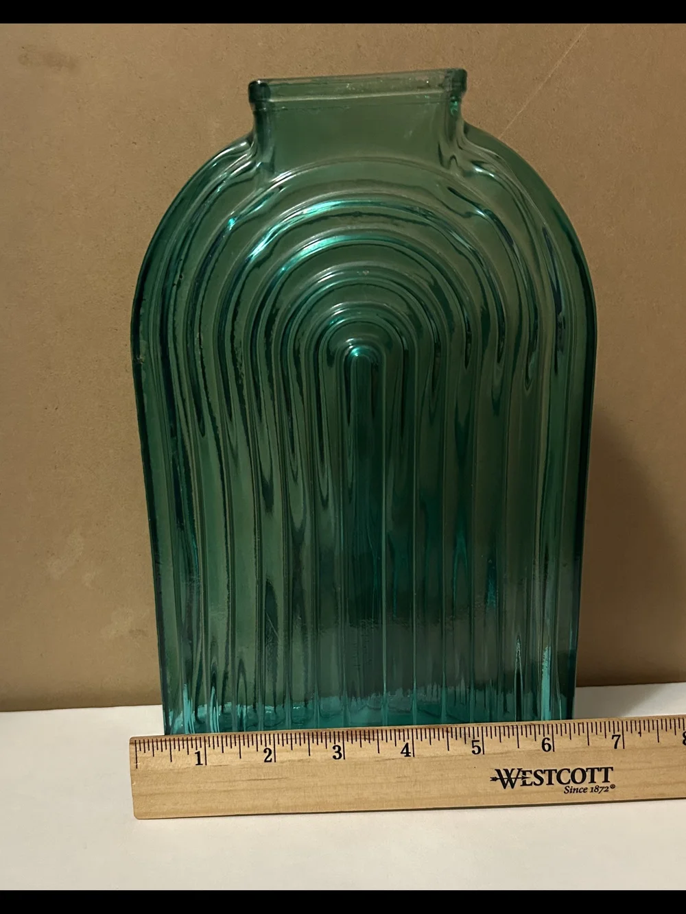 VTG Art Deco Skyscraper Vase Green Recycled Glass MADE in SPAIN San Miguel